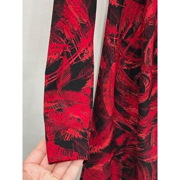 Norma Kamali Womens Dress Printed Faux Wrap Ruched Side Long Sleeve Red Size M - Picture 6 of 9